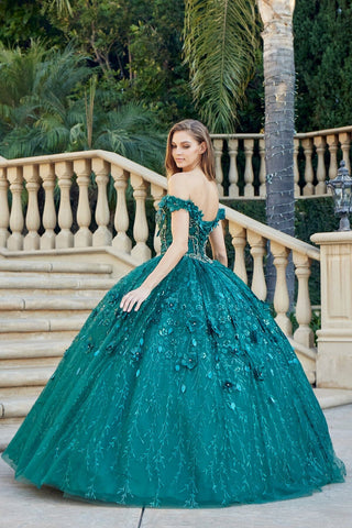 Schulterfreies Glitzer-Ballkleid mit 3D-Blumenmuster von Juliet 1443