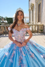 Vestido de quinceanera com decote ombro a ombro e estampado floral 3D da Amarra 54228
