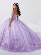 Vestido de quinceanera com decote ombro a ombro e estampado floral 3D da Fiesta Gowns 56467