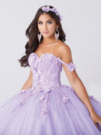 Vestido de quinceanera com decote ombro a ombro e estampado floral 3D da Fiesta Gowns 56467