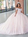 Robe de Quinceañera à empiècement floral 3D décolletée bateau par House of Wu 26051