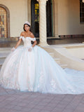 Robe de Quinceañera à empiècement floral 3D décolletée par House of Wu 26055