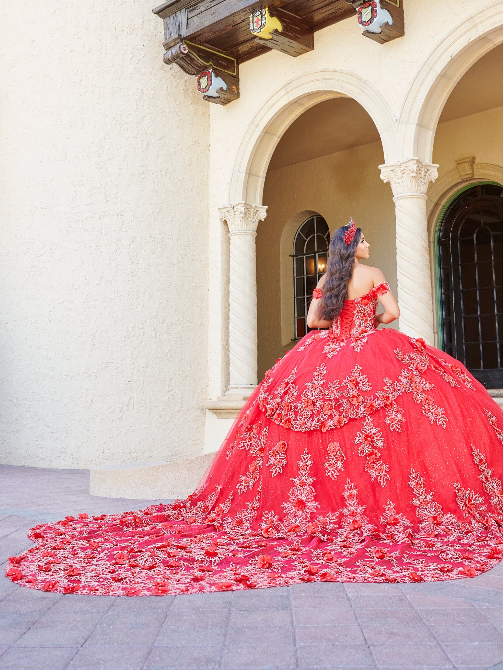 3D Floral Off Shoulder Quinceanera Dress by House of Wu 26073
