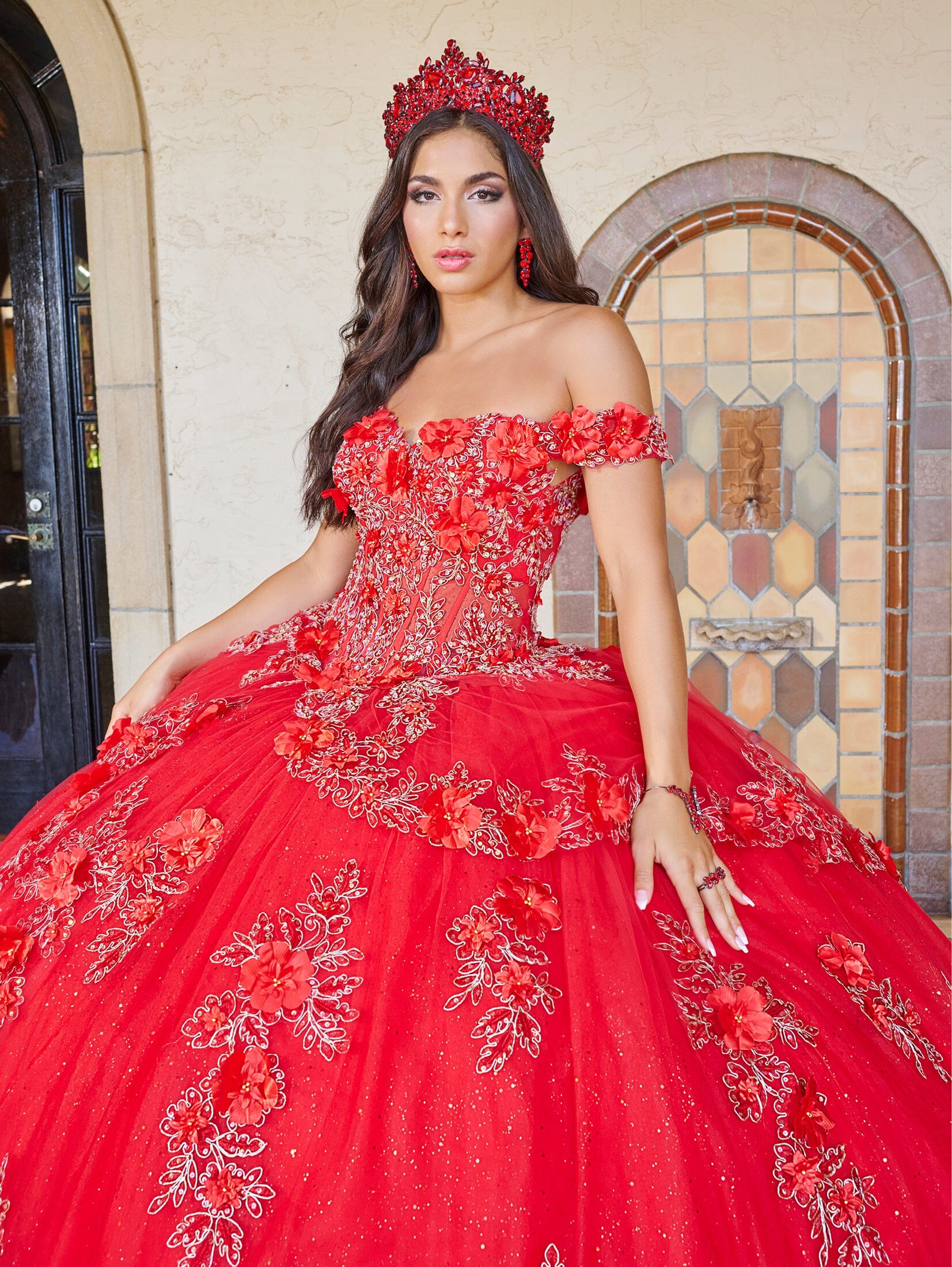 3D Floral Off Shoulder Quinceanera Dress by House of Wu 26073