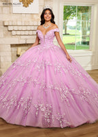 Vestido de quinceanera com decote ombro a ombro e estampado floral 3D de Rachel Allan RQ1134
