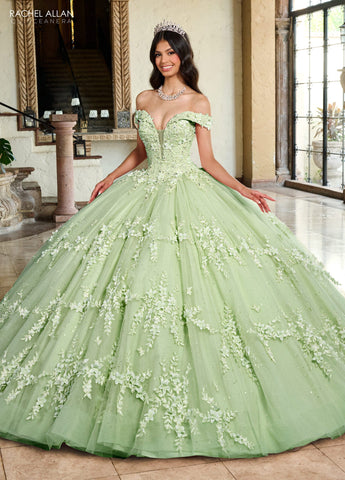 3D-Blumen-Off-Shoulder-Quinceanera-Kleid von Rachel Allan RQ1134