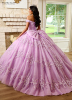 Vestido de quinceanera com decote ombro a ombro e estampado floral 3D de Rachel Allan RQ1134