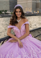 Vestido de quinceanera com decote ombro a ombro e estampado floral 3D de Rachel Allan RQ1134