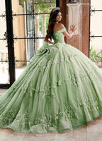 Vestido de quinceanera com decote ombro a ombro e estampado floral 3D de Rachel Allan RQ1134