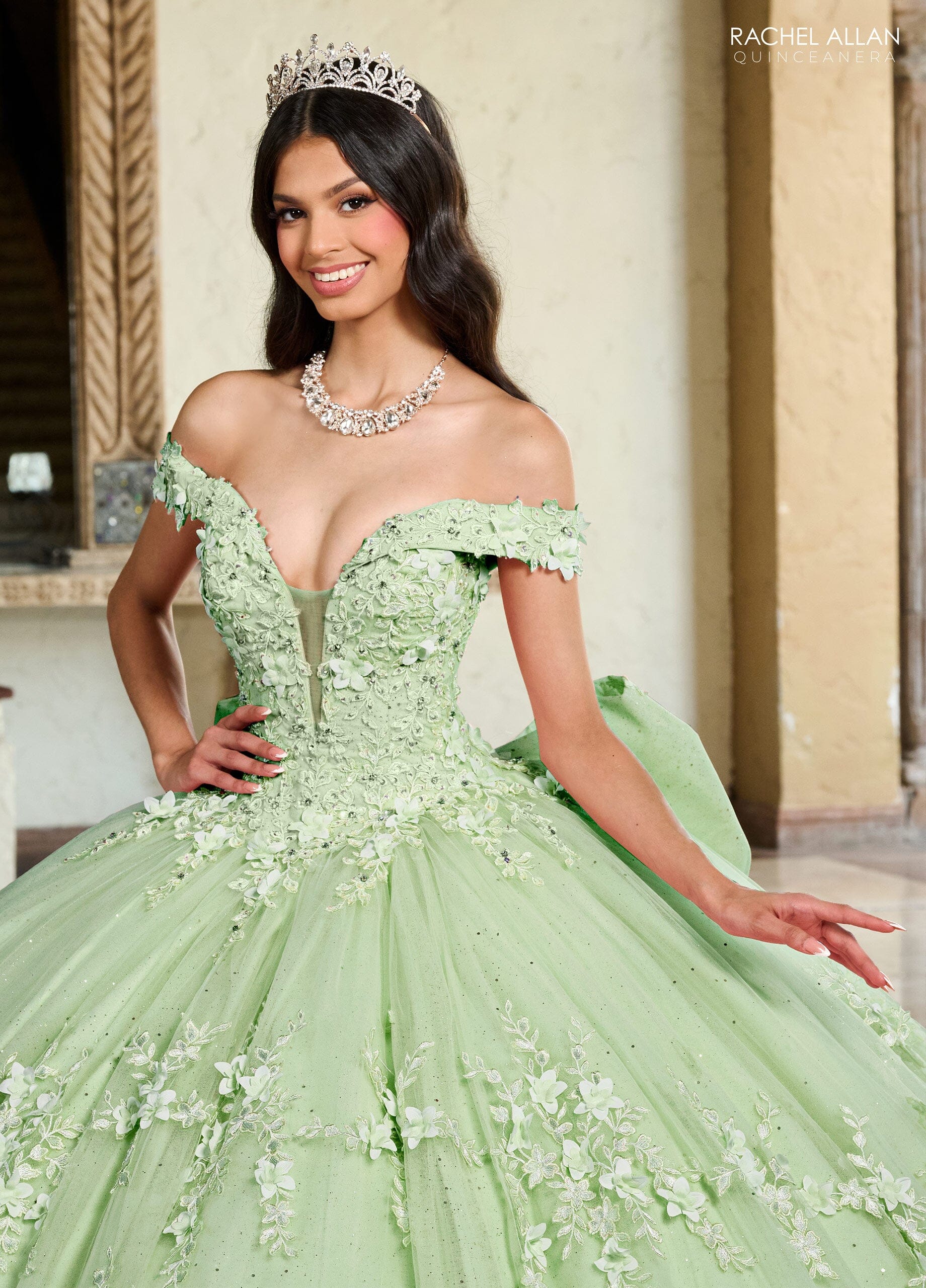 3D Floral Off Shoulder Quinceanera Dress by Rachel Allan RQ1134