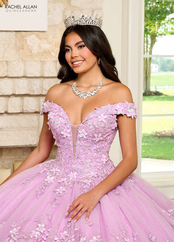 3D-Blumen-Off-Shoulder-Quinceanera-Kleid von Rachel Allan RQ1134