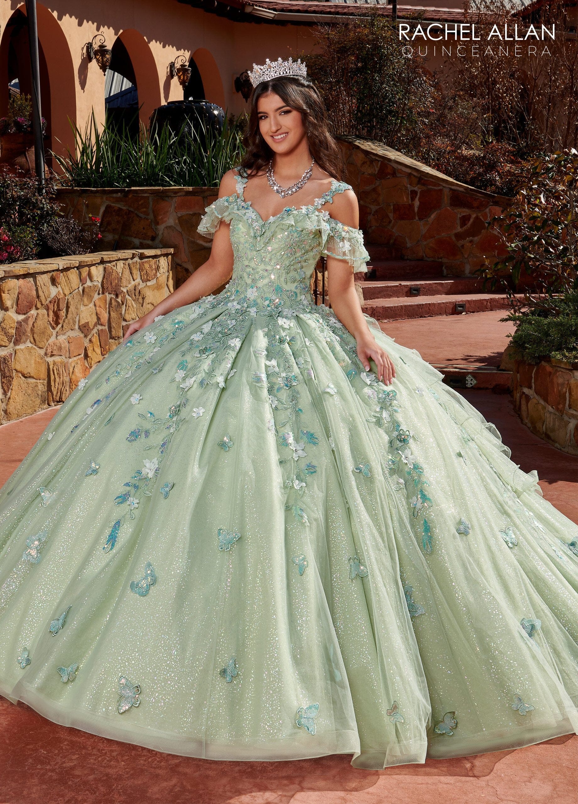 3D Floral Off Shoulder Quinceanera Dress by Rachel Allan RQ3120