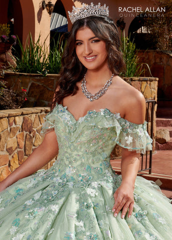 3D-Blumen-Off-Shoulder-Quinceanera-Kleid von Rachel Allan RQ3120