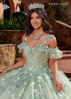 Vestido de quinceanera com decote ombro a ombro e estampado floral 3D de Rachel Allan RQ3120