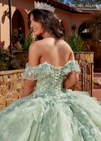 Vestido de quinceanera com decote ombro a ombro e estampado floral 3D de Rachel Allan RQ3120