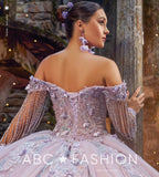 Vestido de quinceanera com decote ombro a ombro e estampado floral 3D da Ragazza EV30-630