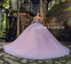 Vestido de quinceanera com decote ombro a ombro e estampado floral 3D da Ragazza EV30-630