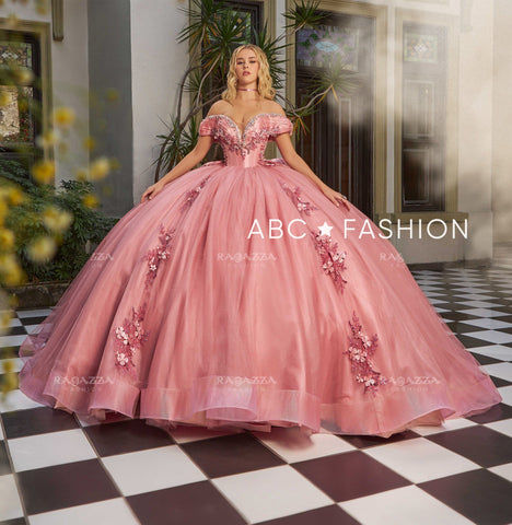 3D-Blumen-Off-Shoulder-Quinceanera-Kleid von Ragazza EV41-641