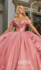 Vestido de quinceanera com decote ombro a ombro e estampado floral 3D da Ragazza EV41-641