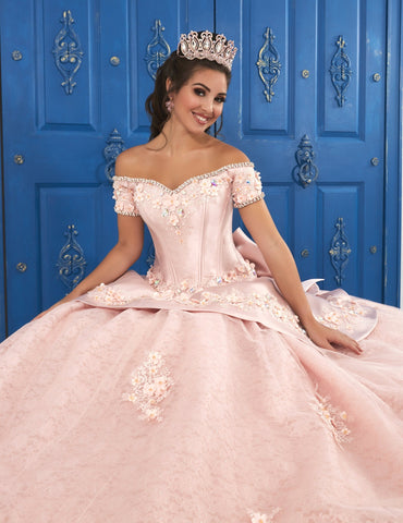 Schulterfreies Kleid mit 3D-Blumenmuster von House of Wu LA Glitter 24048