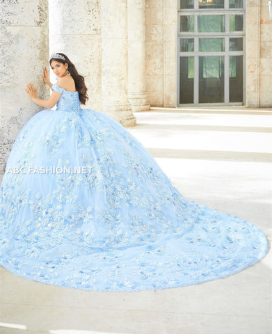 Quinceanera-Kleid mit 3D-Blumenmuster und Schleppe von House of Wu 26027T