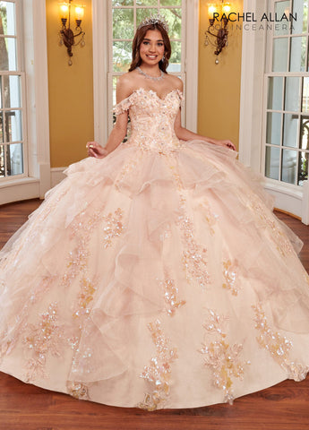 Quinceanera-Kleid mit 3D-Blumen und Rüschen von Rachel Allan RQ2165