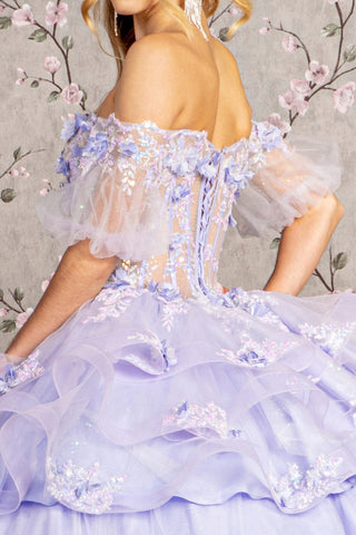 Ballkleid mit transparentem Oberteil und 3D-Blumenmuster von Elizabeth K GL3180