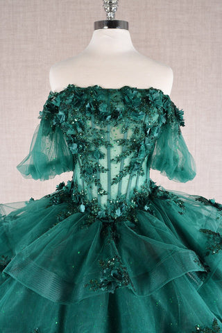 Ballkleid mit transparentem Oberteil und 3D-Blumenmuster von Elizabeth K GL3180