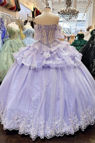 Ballkleid mit transparentem Oberteil und 3D-Blumenmuster von Elizabeth K GL3180