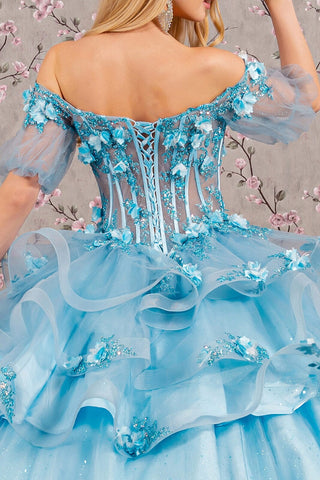 Ballkleid mit transparentem Oberteil und 3D-Blumenmuster von Elizabeth K GL3180