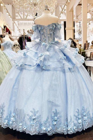 Ballkleid mit transparentem Oberteil und 3D-Blumenmuster von Elizabeth K GL3180