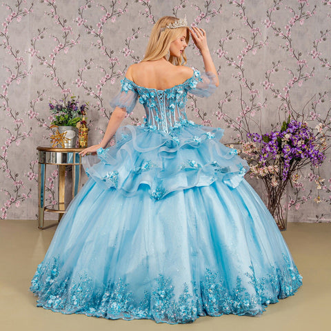 Ballkleid mit transparentem Oberteil und 3D-Blumenmuster von Elizabeth K GL3180