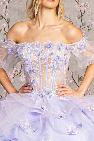 Ballkleid mit transparentem Oberteil und 3D-Blumenmuster von Elizabeth K GL3180
