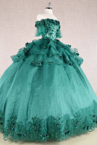 Ballkleid mit transparentem Oberteil und 3D-Blumenmuster von Elizabeth K GL3180
