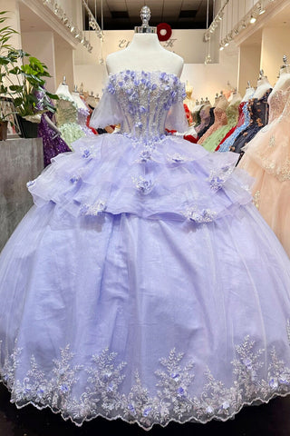 Ballkleid mit transparentem Oberteil und 3D-Blumenmuster von Elizabeth K GL3180