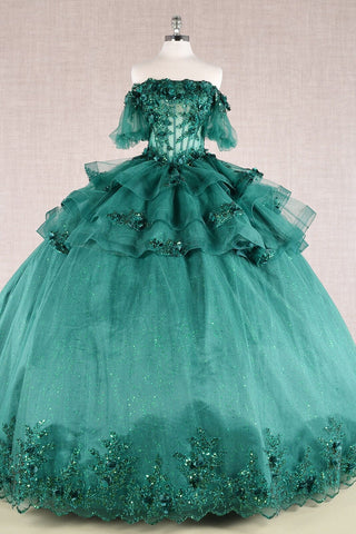 Ballkleid mit transparentem Oberteil und 3D-Blumenmuster von Elizabeth K GL3180