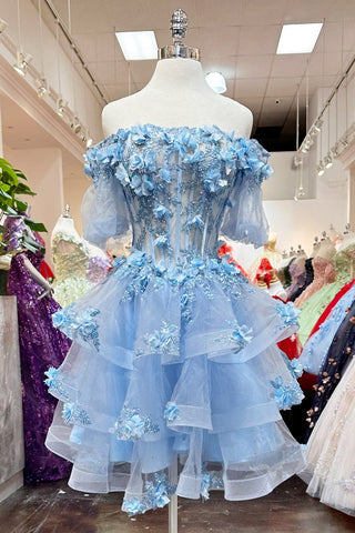 Ballkleid mit transparentem Oberteil und 3D-Blumenmuster von Elizabeth K GL3180