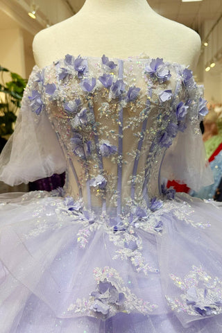 Ballkleid mit transparentem Oberteil und 3D-Blumenmuster von Elizabeth K GL3180