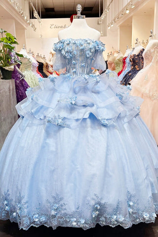 Ballkleid mit transparentem Oberteil und 3D-Blumenmuster von Elizabeth K GL3180