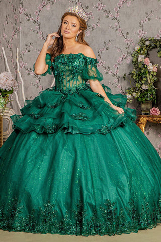 Ballkleid mit transparentem Oberteil und 3D-Blumenmuster von Elizabeth K GL3180