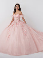 Vestido de quinceanera com espartilho transparente e floral 3D da Fiesta Gowns 56465