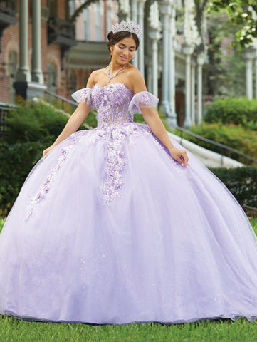 Quinceanera-Kleid mit transparentem Korsett und 3D-Blumenmuster von Fiesta Gowns 56465