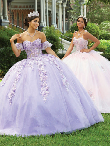Quinceanera-Kleid mit transparentem Korsett und 3D-Blumenmuster von Fiesta Gowns 56465
