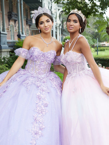 Quinceanera-Kleid mit transparentem Korsett und 3D-Blumenmuster von Fiesta Gowns 56465
