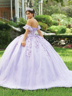 Vestido de quinceanera com espartilho transparente e floral 3D da Fiesta Gowns 56465