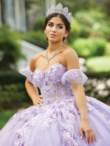 Quinceanera-Kleid mit transparentem Korsett und 3D-Blumenmuster von Fiesta Gowns 56465