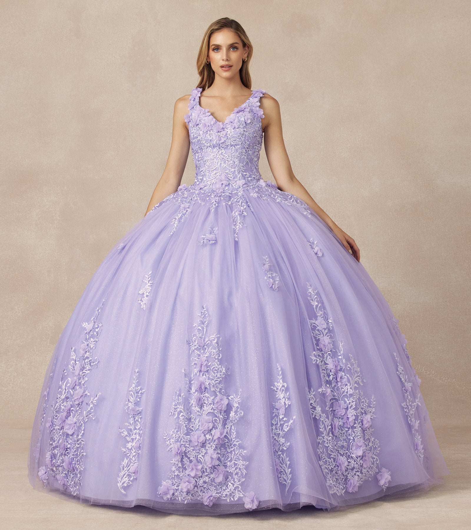 3D Floral Sleeveless Ball Gown by Juliet 1437
