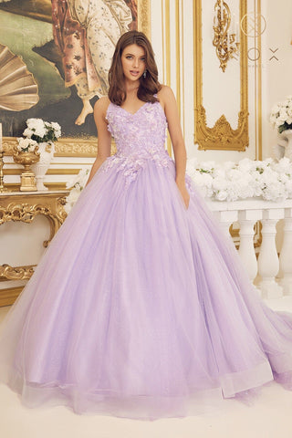 Ärmelloses Ballkleid mit 3D-Blumenmuster von Nox Anabel CU1115
