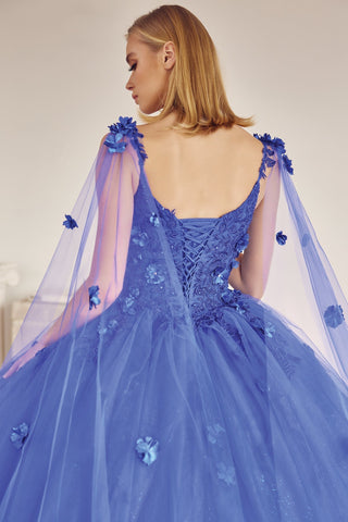 Ärmelloses Ballkleid mit 3D-Blumen-Cape von Juliet 1436