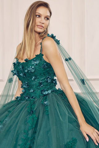 Ärmelloses Ballkleid mit 3D-Blumen-Cape von Juliet 1436